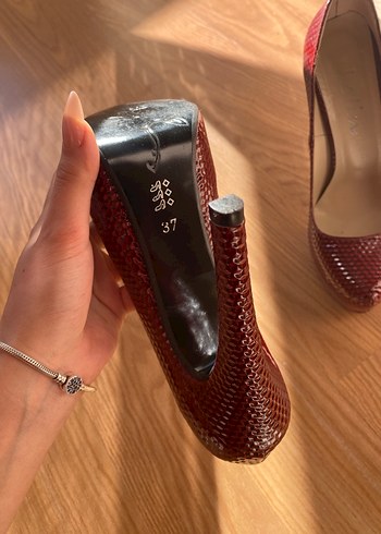 Kırmızı Yılan Derisi Platform Topuklu Kadın Ayakkabı - Görsel 4