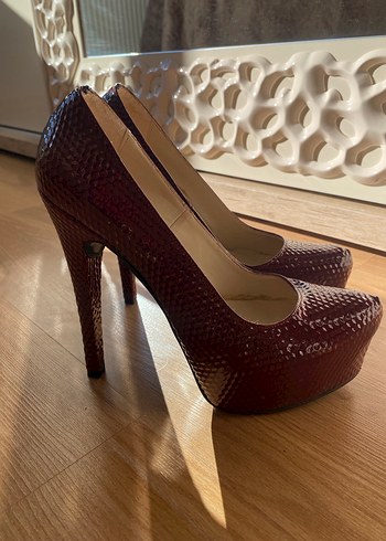 Kırmızı Yılan Derisi Platform Topuklu Kadın Ayakkabı - Görsel 5