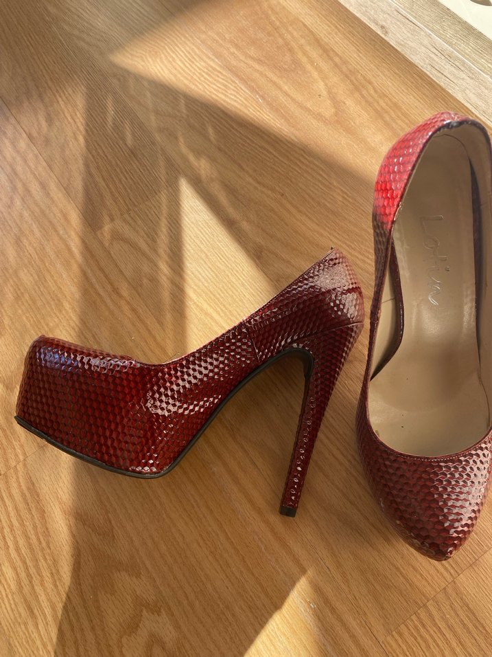 Kırmızı Yılan Derisi Platform Topuklu Kadın Ayakkabı - Görsel 2