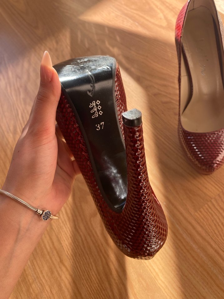 Kırmızı Yılan Derisi Platform Topuklu Kadın Ayakkabı - Görsel 4