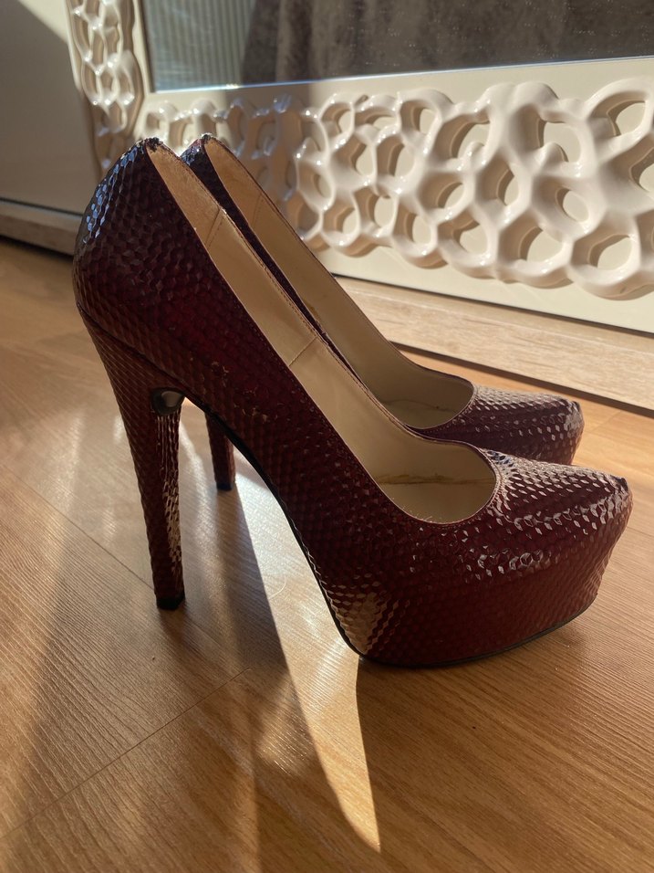 Kırmızı Yılan Derisi Platform Topuklu Kadın Ayakkabı - Görsel 5