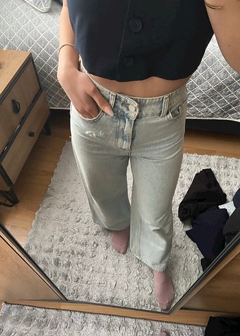 Mavi Batik Desenli Salaş Kadın Jean - Görsel 5