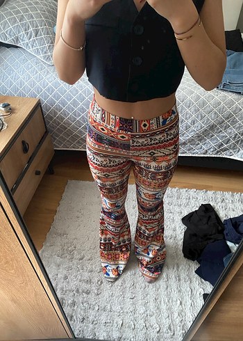 Kadın Bohem Bağlama Desenli Midi Pantolon - Görsel 2