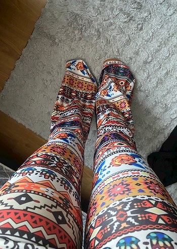 Kadın Bohem Bağlama Desenli Midi Pantolon - Görsel 4