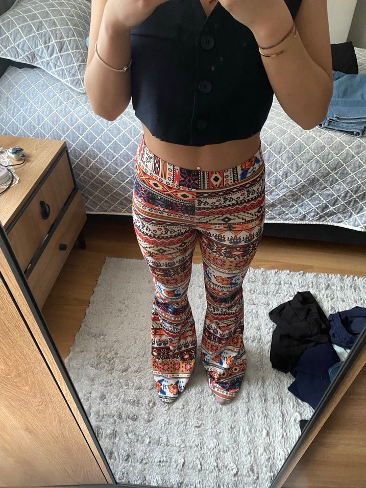 Kadın Bohem Bağlama Desenli Midi Pantolon - Görsel 2