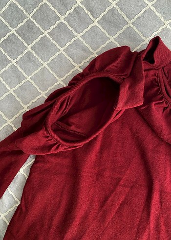 Bordo Fırfırlı Yüksek Yakalı Kadın Kazak - Görsel 2