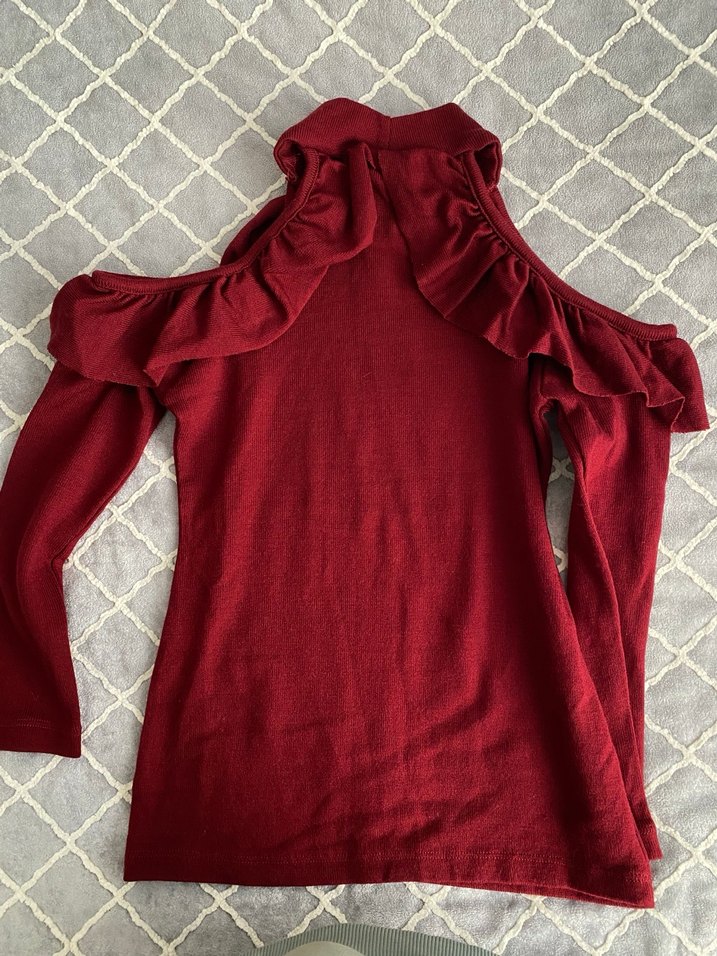 Bordo Fırfırlı Yüksek Yakalı Kadın Kazak - Görsel 4