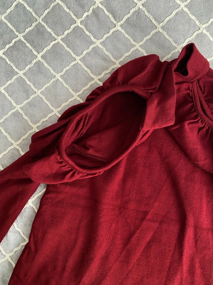 Bordo Fırfırlı Yüksek Yakalı Kadın Kazak - Görsel 2