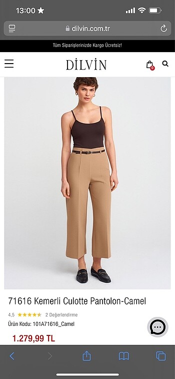 Kemerli Culotte Pantolon-Camel