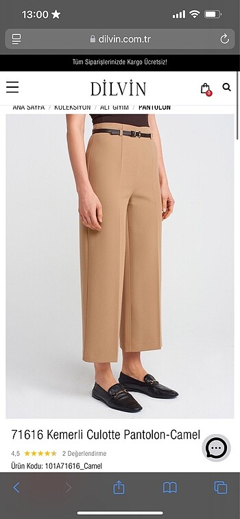 s Beden Kemerli Culotte Pantolon-Camel
