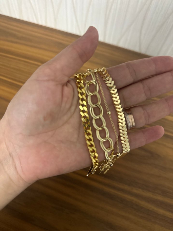 Altın Renkli Zincir Detaylı Kadın Bileklik Seti - Görsel 4