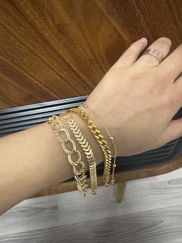 Altın Renkli Zincir Detaylı Kadın Bileklik Seti - Görsel 3