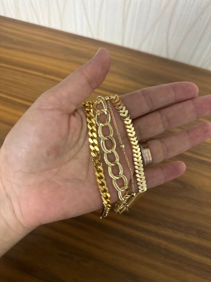 Altın Renkli Zincir Detaylı Kadın Bileklik Seti - Görsel 5