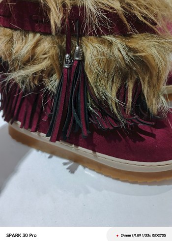 Bordo Süet Kürklü Kadın Dolgu Topuk Bot - Görsel 3