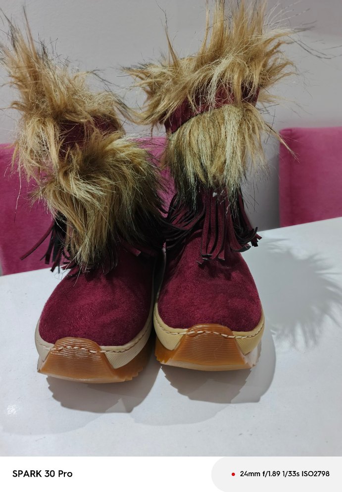 Bordo Süet Kürklü Kadın Dolgu Topuk Bot - Görsel 2