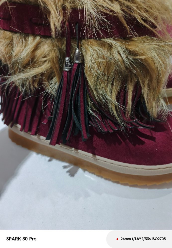 Bordo Süet Kürklü Kadın Dolgu Topuk Bot - Görsel 3