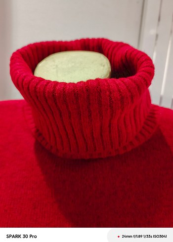 Kadın Gri-Kırmızı Örgü Boğazlı Kazak - Görsel 2