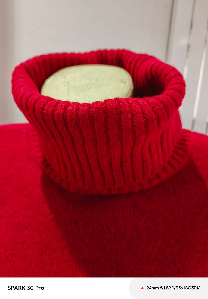 Kadın Gri-Kırmızı Örgü Boğazlı Kazak - Görsel 2