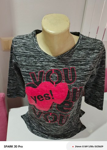 Kız Çocuk Gri V Yaka Uzun Kollu Tişört - Görsel 3