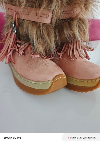 Pembe Süet Kadın Bohem Tarzı Kürklü Dolgu Topuk Bot - Görsel 2