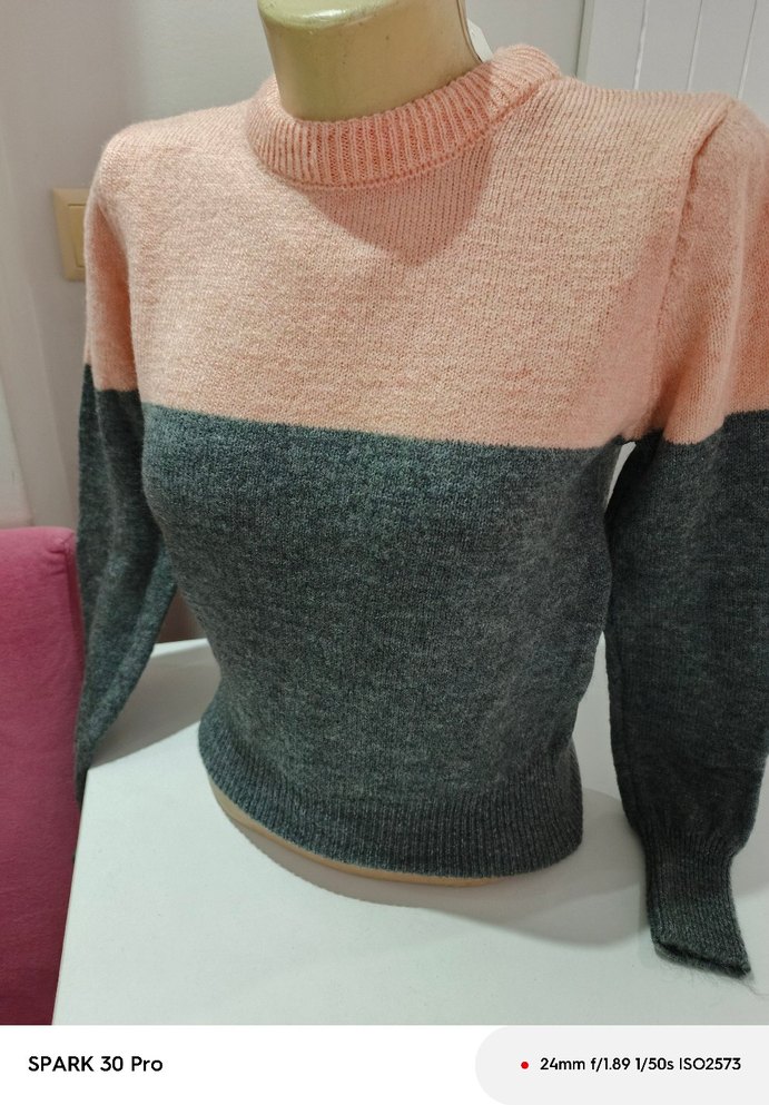 Kadın Kısa Triko Kazak, Yuvarlak Yaka - Görsel 4