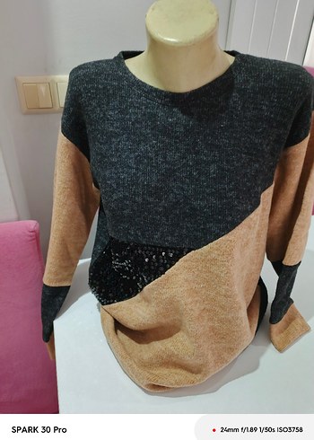 Gri Kahverengi Triko Kadın Kazak - Görsel 3