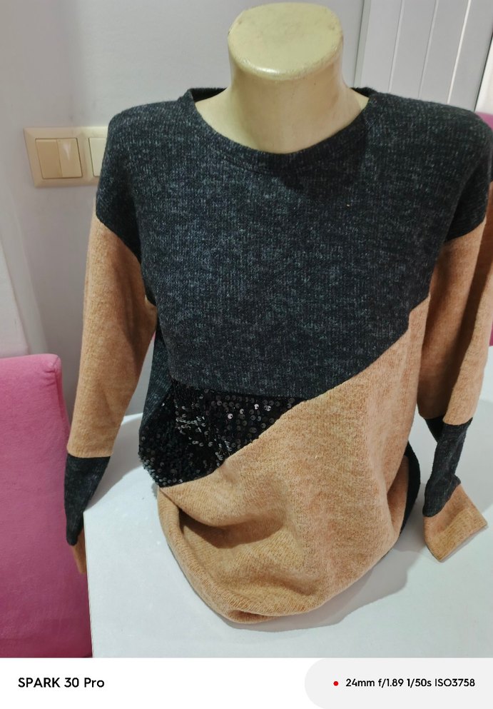 Gri Kahverengi Triko Kadın Kazak - Görsel 3