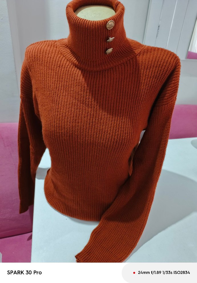 Düğmeli Boğazlı Kahverengi Kadın Kazak - Görsel 2