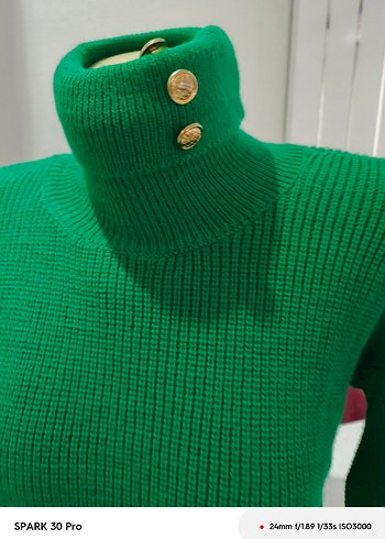 Yeşil Boğazlı Triko Kadın Kazak - Görsel 3