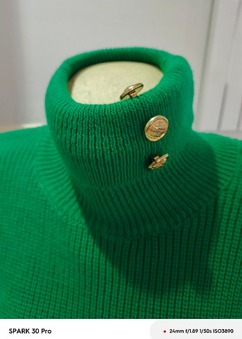 Yeşil Boğazlı Triko Kadın Kazak - Görsel 2