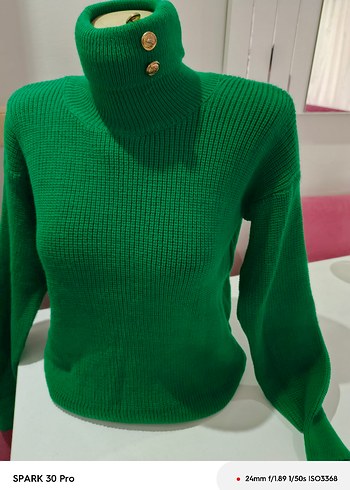 Yeşil Boğazlı Triko Kadın Kazak - Görsel 4