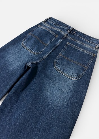 Lacivert Baggy jean likralı Kadın Kot Pantolon - Görsel 5