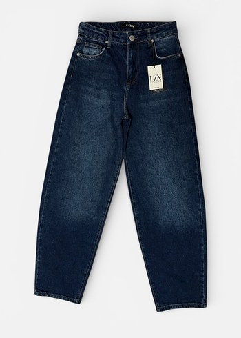 Lacivert Baggy jean likralı Kadın Kot Pantolon - Görsel 7