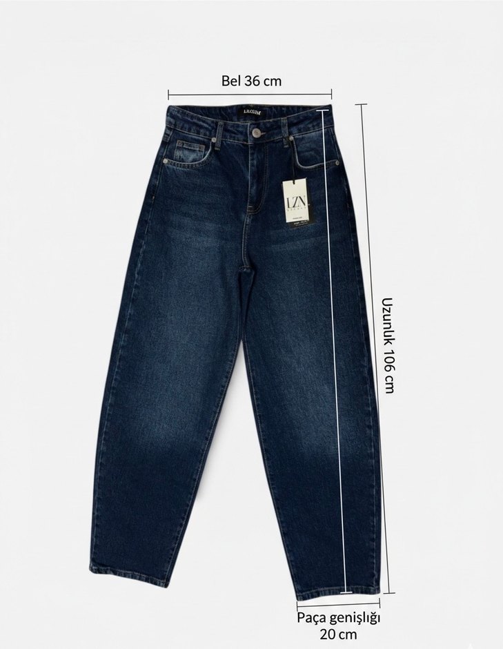 Lacivert Baggy jean likralı Kadın Kot Pantolon - Görsel 2