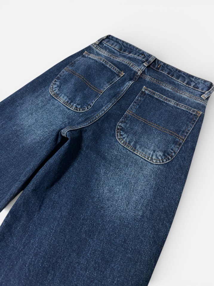 Lacivert Baggy jean likralı Kadın Kot Pantolon - Görsel 5