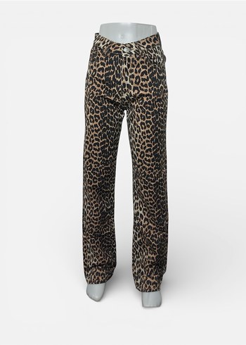 Kahverengi Leopar Desenli Kadın Kumaş Pantolon - Görsel 3