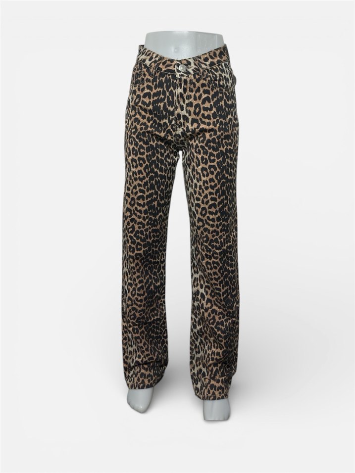 Kahverengi Leopar Desenli Kadın Kumaş Pantolon - Görsel 3