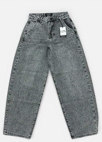 Siyah taşlı gri kot pantalon skater jean - Görsel 2