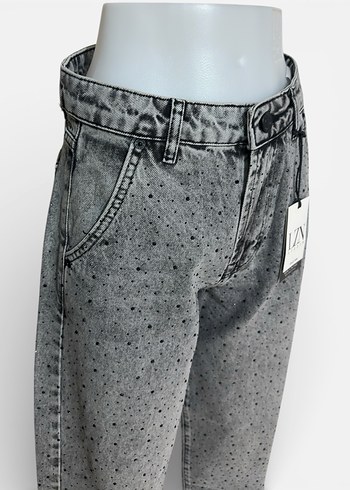 Siyah taşlı gri kot pantalon skater jean - Görsel 6