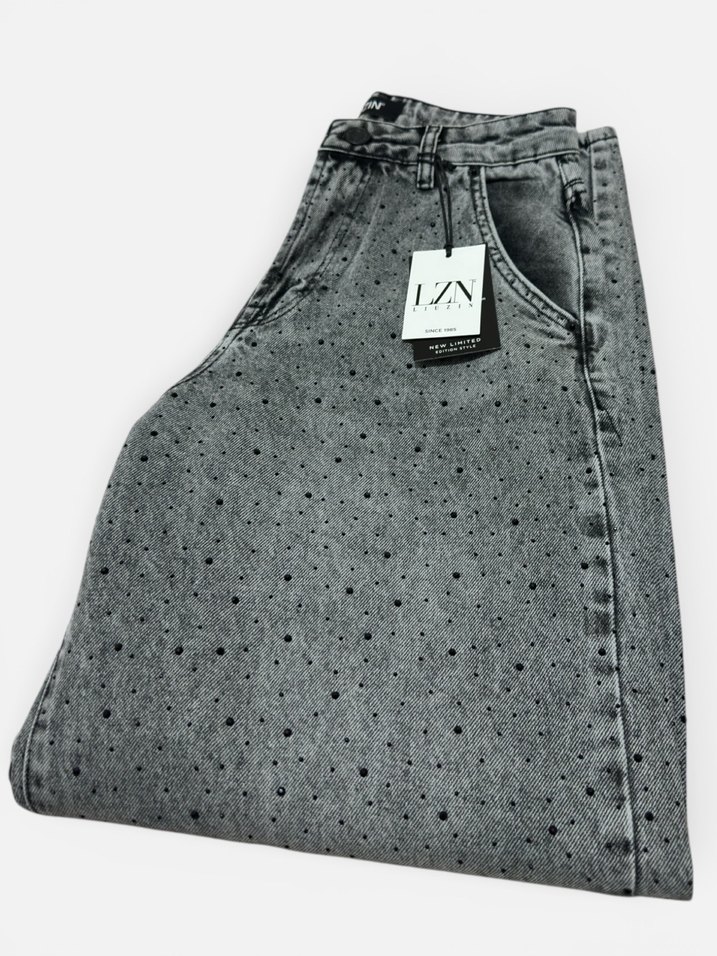 Siyah taşlı gri kot pantalon skater jean - Görsel 5