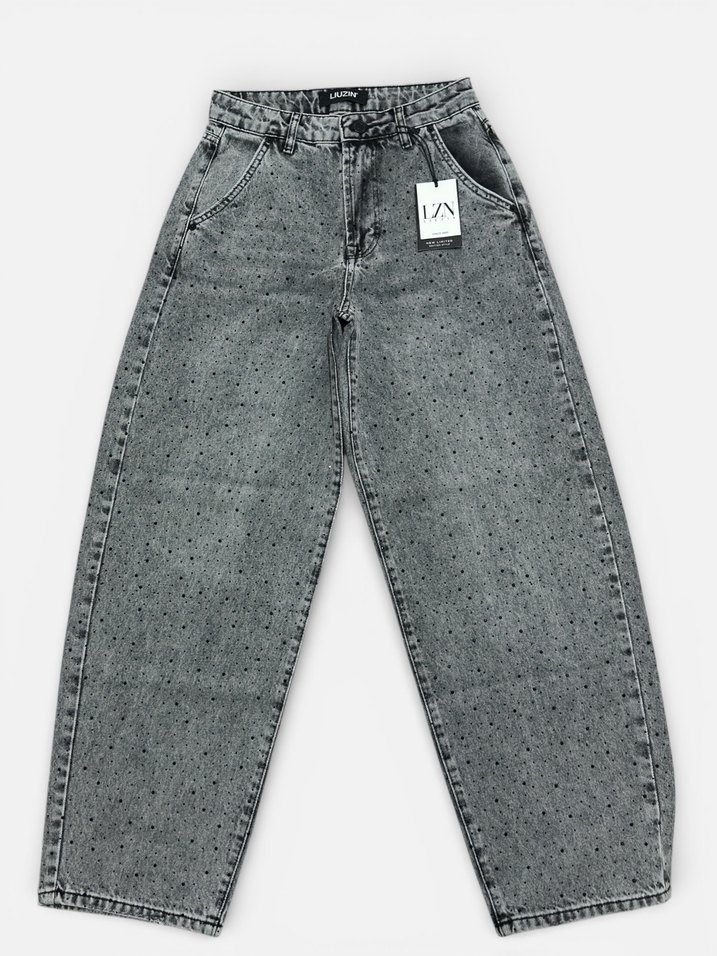 Siyah taşlı gri kot pantalon skater jean - Görsel 2