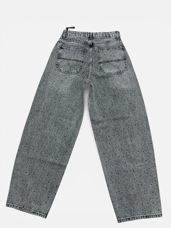 Siyah taşlı gri kot pantalon skater jean - Görsel 3
