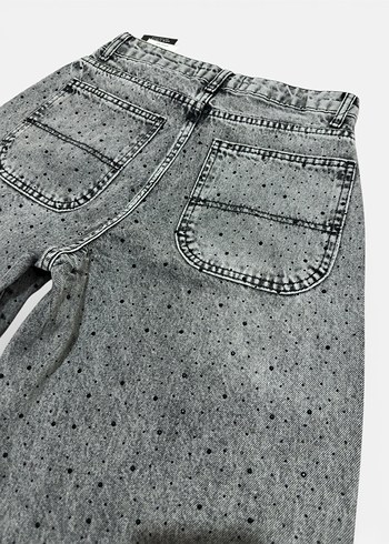 Siyah taşlı skater jean kadın kot pantalon - Görsel 4