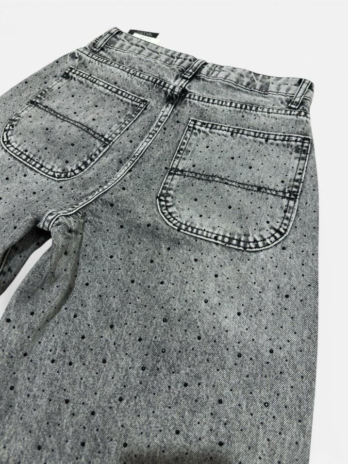 Siyah taşlı skater jean kadın kot pantalon - Görsel 4