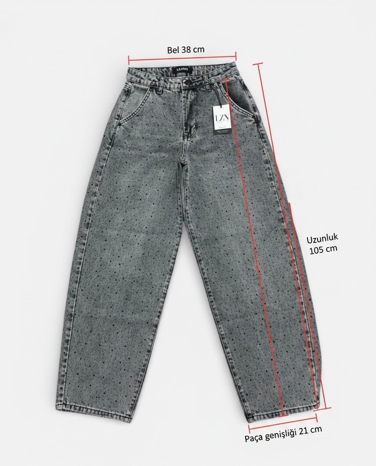 Siyah taşlı skater jean kadın kot pantalon - Görsel 3