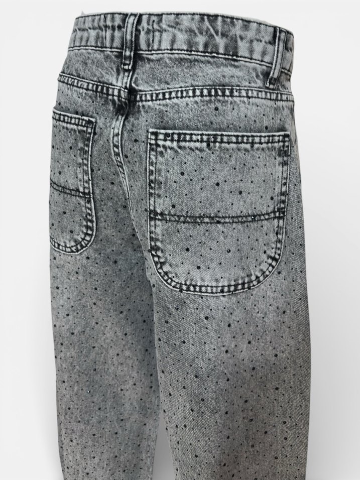 Siyah taşlı skater jean kadın kot pantalon - Görsel 2