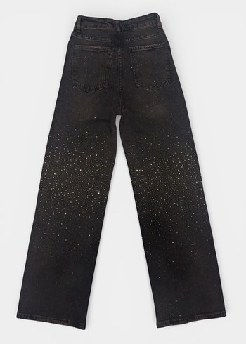 Taşlı kahverengi wideleg kot pantalon jean - Görsel 7