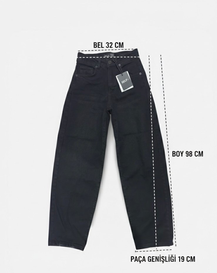Siyah Bol Kesim baggy jean kot pantalon - Görsel 5