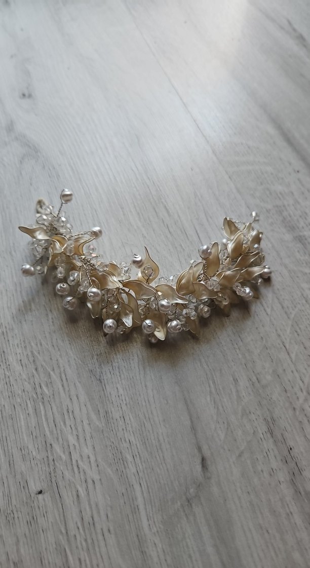 Düğün İçin İnci İşlemeli Beyaz Saç Aksesuarı - Görsel 2