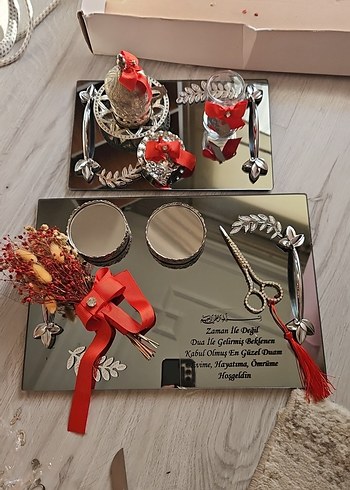 Bordo Çiçek Desenli Bohem nişan Tepsi Seti - Görsel 6